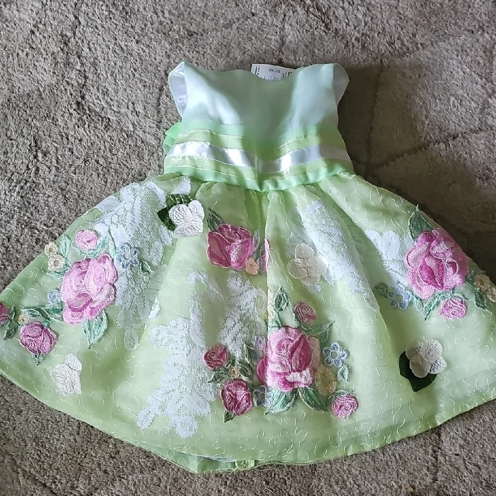 The Children's Place Mint Dress with Pink Floral Design And Bloomers